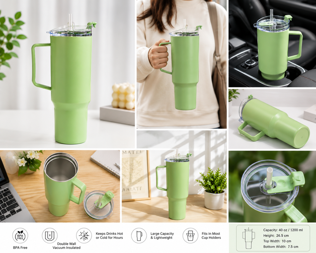 Mega 1800mL Insulated Tumbler with Handle and Straw – Double-Wall Vacuum Travel Mug