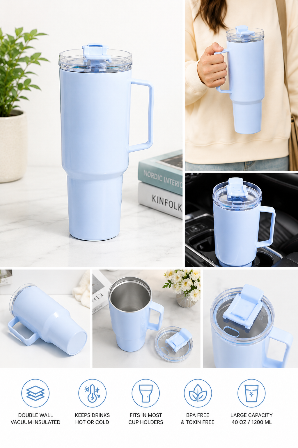 Ultimate 1.8L (1800mL) Insulated Travel Tumbler Mug – Heavy-Duty Matte Sports Flask with Comfort Handle