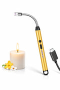 Premium Gold Electric Arc Lighter – Rechargeable USB-C Candle Lighter with 360° Flexible Neck & LED Battery Indicator |