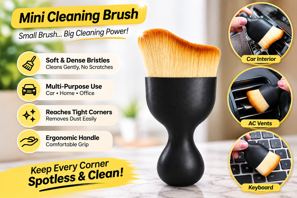 Mini Curved Car Detailing Brush – Premium Soft Bristle Air Vent & Keyboard Dusting Tool