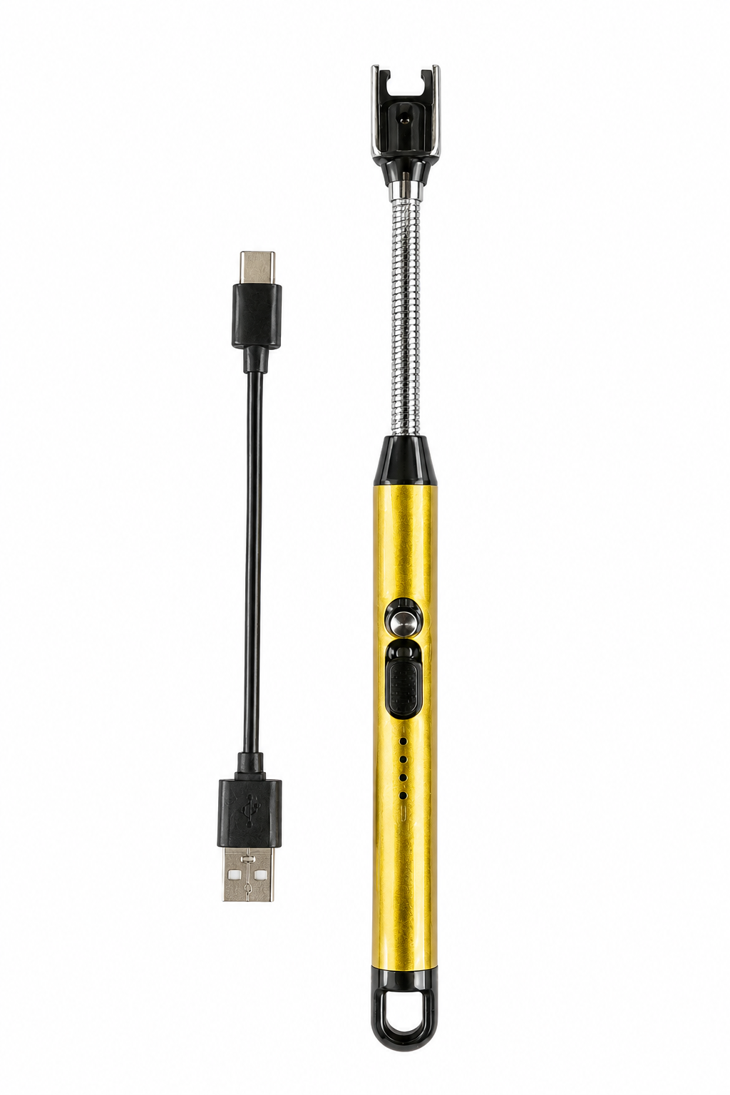Premium Gold Electric Arc Lighter – Rechargeable USB-C Candle Lighter with 360° Flexible Neck & LED Battery Indicator |