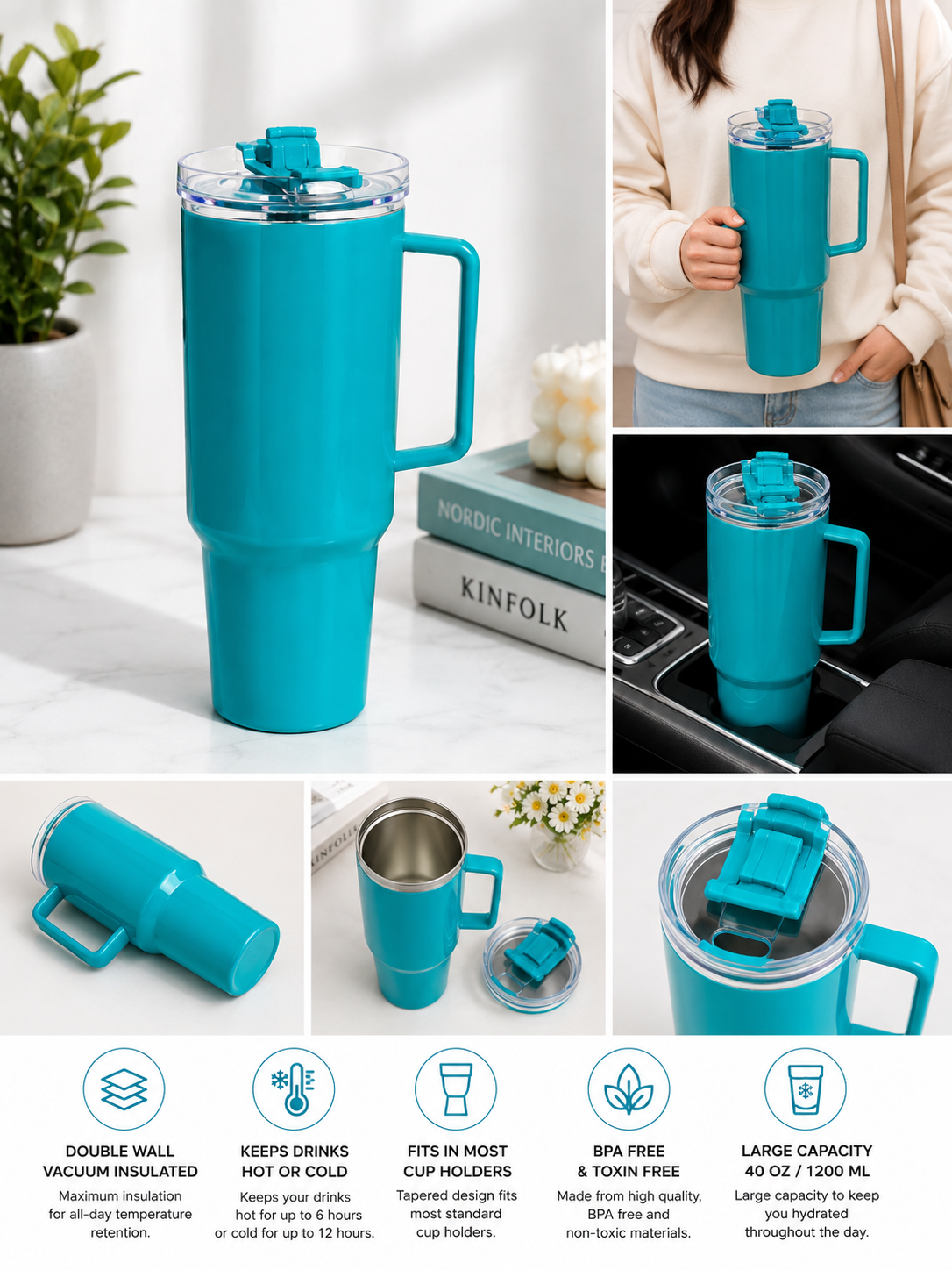 The 1.8-Liter Mammoth Insulated Travel Mug – 1800mL Oversized Sports Tumbler with Grip Handle