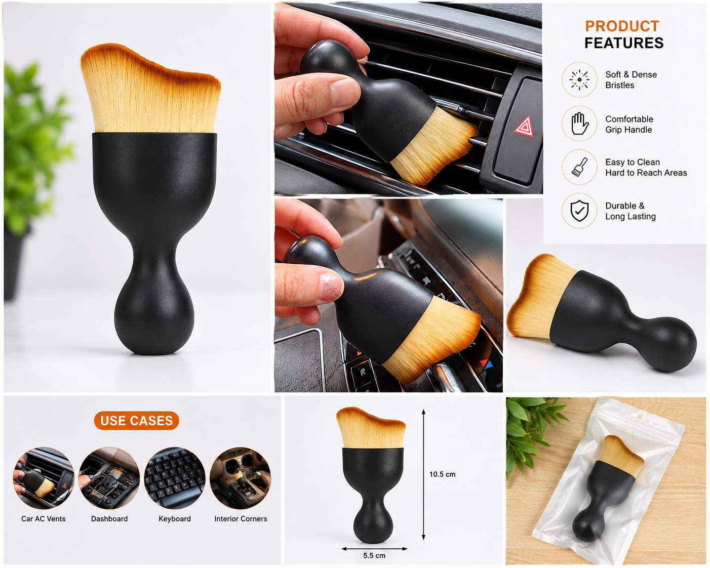Mini Curved Car Detailing Brush – Premium Soft Bristle Air Vent & Keyboard Dusting Tool