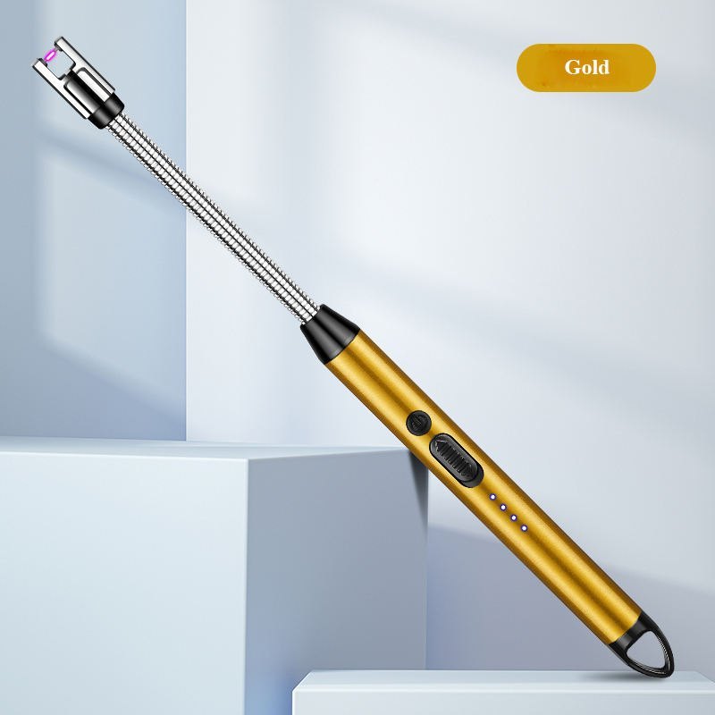 Premium Gold Electric Arc Lighter – Rechargeable USB-C Candle Lighter with 360° Flexible Neck & LED Battery Indicator |
