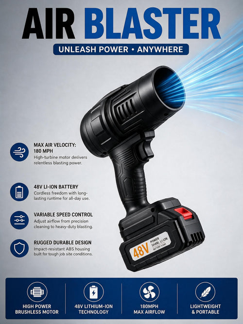 48V Max Cordless Handheld Turbo Jet Blower – High-Power Rechargeable Electric Air Duster & Car Dryer