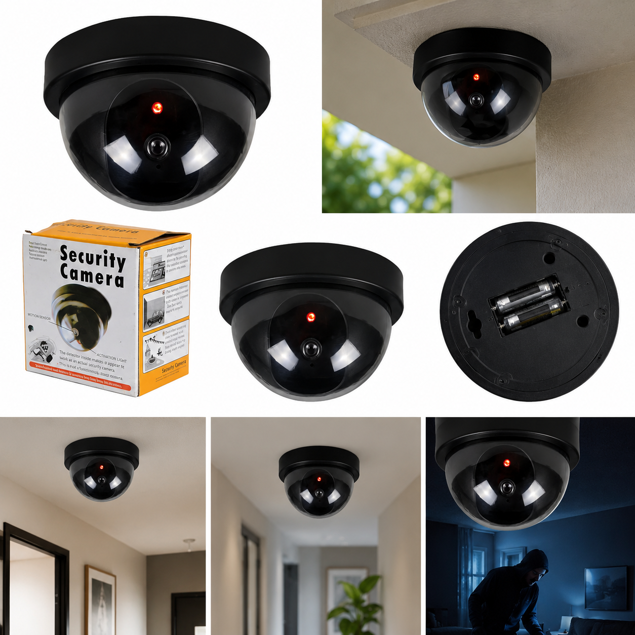 Dummy Dome CCTV Fake Security Camera with Blinking Red LED Light
