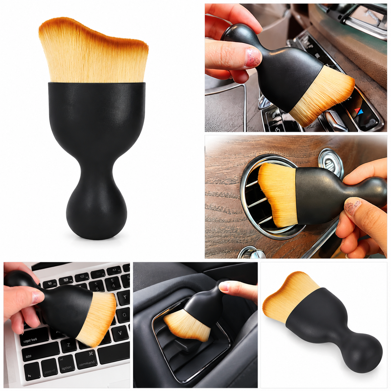 Mini Curved Car Detailing Brush – Premium Soft Bristle Air Vent & Keyboard Dusting Tool