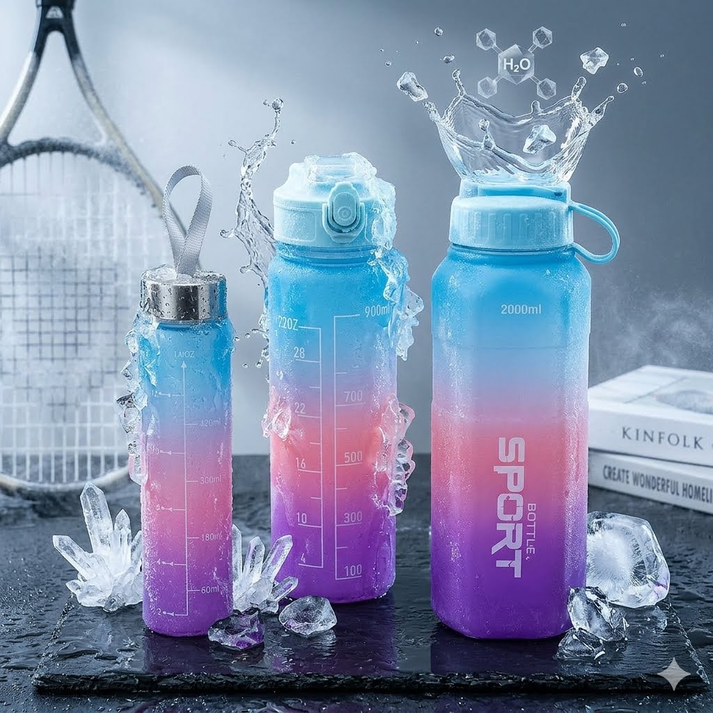 3-Piece Motivational Ombre Water Bottle Set – 2000ml, 900ml, & 500ml Leakproof Sports Flasks
