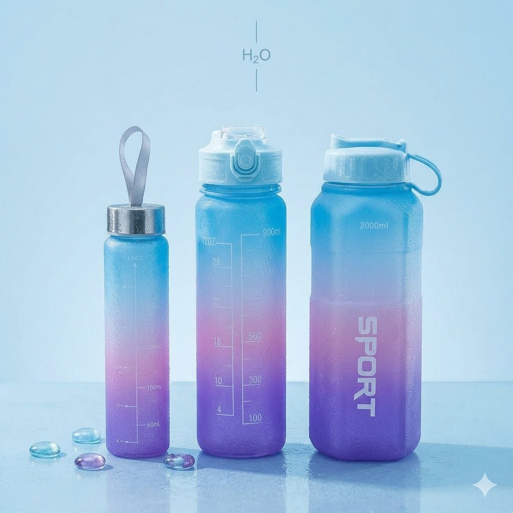 3-Piece Motivational Ombre Water Bottle Set – 2000ml, 900ml, & 500ml Leakproof Sports Flasks