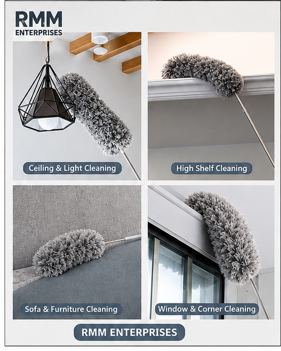 Microfiber Ceiling Fan Duster – Long Extendable Stainless Steel Telescopic Extension Pole