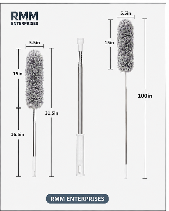 Microfiber Ceiling Fan Duster – Long Extendable Stainless Steel Telescopic Extension Pole