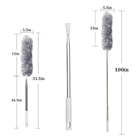 Microfiber Ceiling Fan Duster – Long Extendable Stainless Steel Telescopic Extension Pole